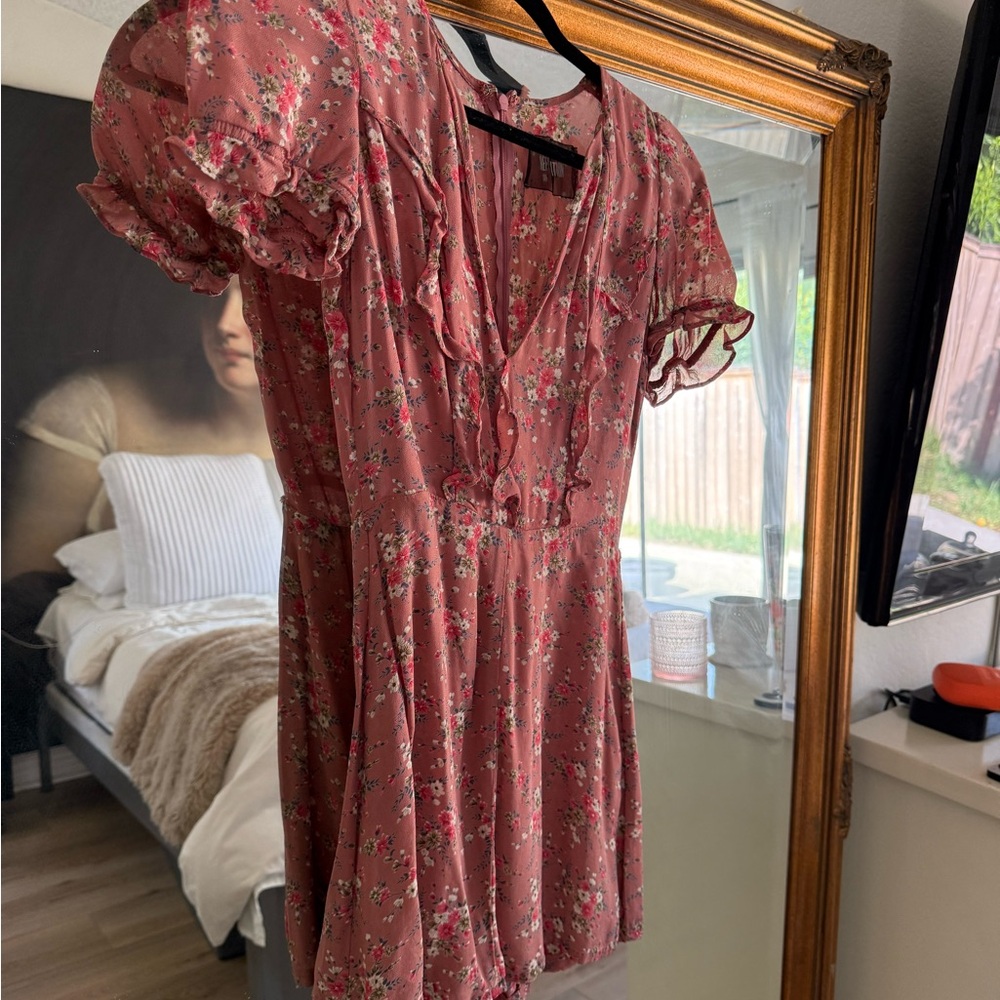 Reformation Dusty Rose Floral Mini Dress